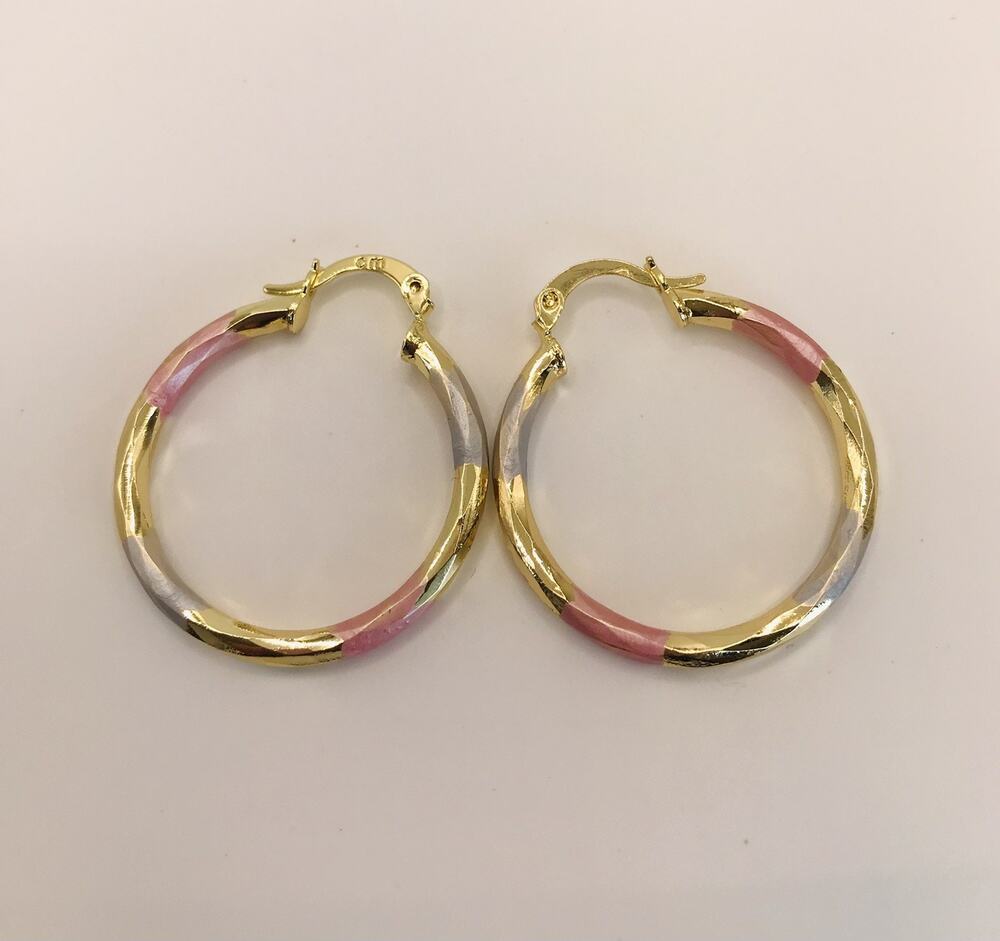 Women's Tri Color 14k Gold Plated 1.20in hoop Earrings Coquetas Oro laminado